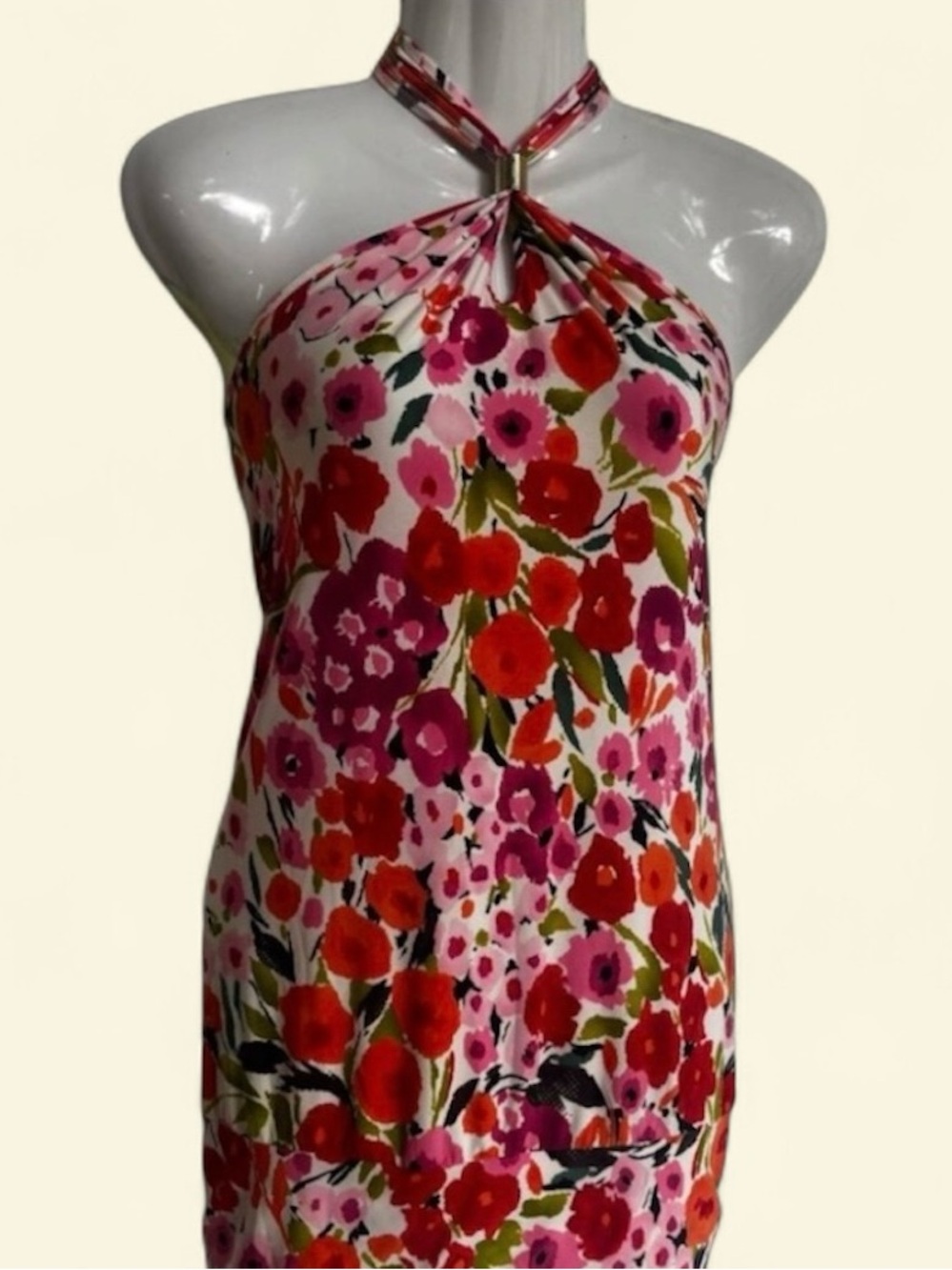 Express Halter Top in Vibrant Shades w/ Gold Tone Ring Detail. Size Small. NWOT